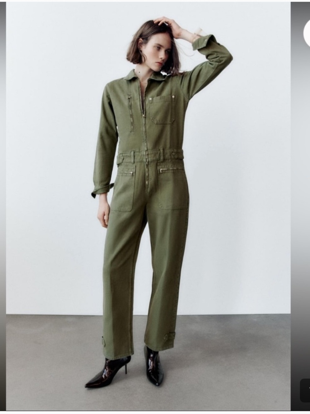 Zara Olive Green Utility Jumpsuit